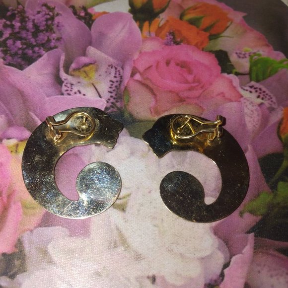 ❤️Stunning!  14K GOLD Panthere Panther Pierced with Omega Clip Earrings - Picture 7 of 8